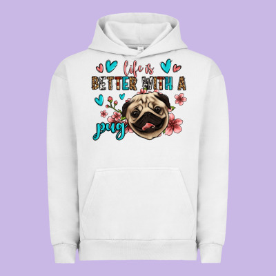 Life Is Better With A Pug Urban Hoodie Designed By Jasminsmagicworld