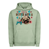 Pigment Oil Green life is better with a pug Urban Hoodie - Jasminsmagicworld