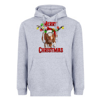 Heather Grey Merry Christmas Longhorn Cow Heavyweight Hoodie - RanaPortraitStore