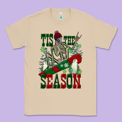 Tis The Season Skeleton Snowboard Classic Tee Designed By Fadigitalartstudio