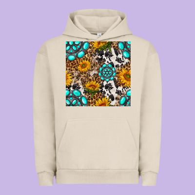 Western Gemstone And Sunflower Seamless Pattern Urban Hoodie Designed By Bundleandbundleshop