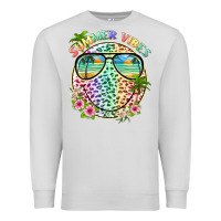 Dove Grey summer vibes with smile face and leopard Premium Sweatshirt - texasbilliewilder