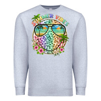 Heather Grey summer vibes with smile face and leopard Premium Sweatshirt - texasbilliewilder