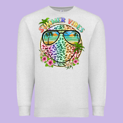 Summer Vibes With Smile Face And Leopard Premium Sweatshirt Designed By Texasbilliewilder