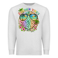 Oatmeal Heather summer vibes with smile face and leopard Premium Sweatshirt - texasbilliewilder