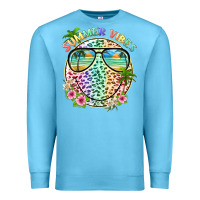 Ocean Blue summer vibes with smile face and leopard Premium Sweatshirt - texasbilliewilder