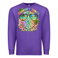 Purple summer vibes with smile face and leopard Premium Sweatshirt - texasbilliewilder