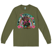 Army Green dachshund dog pink  floral rainbow Long Sleeve Tee - BarkalooDesign