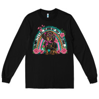 Black dachshund dog pink  floral rainbow Long Sleeve Tee - BarkalooDesign
