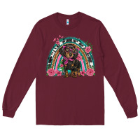 Burgundy dachshund dog pink  floral rainbow Long Sleeve Tee - BarkalooDesign