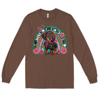 Chestnut dachshund dog pink  floral rainbow Long Sleeve Tee - BarkalooDesign