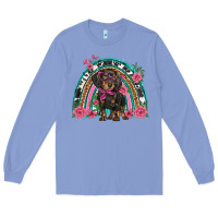 Colony Blue dachshund dog pink  floral rainbow Long Sleeve Tee - BarkalooDesign