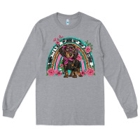 Heather Grey dachshund dog pink  floral rainbow Long Sleeve Tee - BarkalooDesign