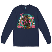 Navy dachshund dog pink  floral rainbow Long Sleeve Tee - BarkalooDesign