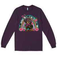 Plum dachshund dog pink  floral rainbow Long Sleeve Tee - BarkalooDesign