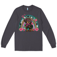 Smoke dachshund dog pink  floral rainbow Long Sleeve Tee - BarkalooDesign