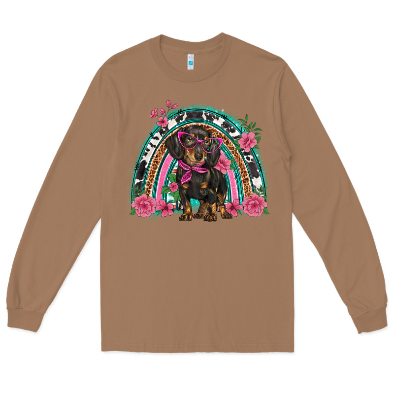 Dachshund Dog Pink  Floral Rainbow Long Sleeve Tee by BarkalooDesign | Teevron