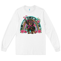 White dachshund dog pink  floral rainbow Long Sleeve Tee - BarkalooDesign
