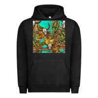 Pigment Black western bull skull and cactus seamless pattern Urban Hoodie - BundleAndBundleShop