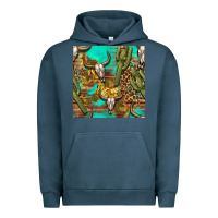 Pigment Midnight Navy western bull skull and cactus seamless pattern Urban Hoodie - BundleAndBundleShop