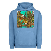 Pigment Pebble Blue western bull skull and cactus seamless pattern Urban Hoodie - BundleAndBundleShop