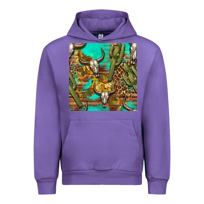 Western Bull Skull And Cactus Seamless Pattern Urban Hoodie by BundleAndBundleShop | Teevron