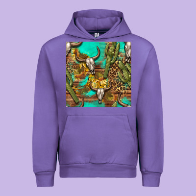 Western Bull Skull And Cactus Seamless Pattern Urban Hoodie Designed By Bundleandbundleshop