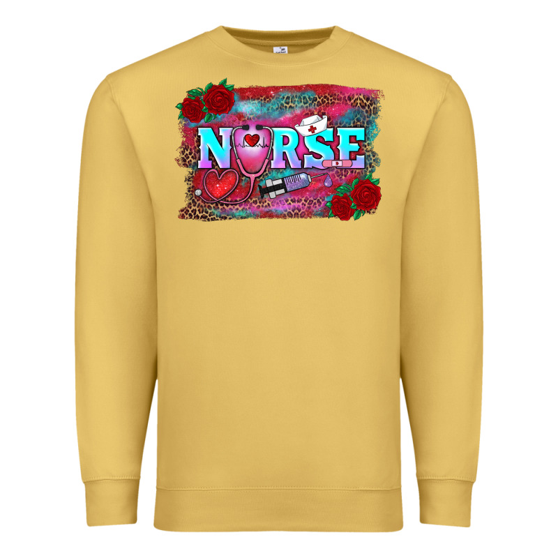 Valentine's Day Nurse With Leopard And Turquoise Background Premium Sweatshirt by RanaPortraitStore | Teevron