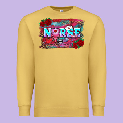 Valentine's Day Nurse With Leopard And Turquoise Background Premium Sweatshirt Designed By Ranaportraitstore