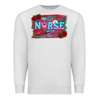 Oatmeal Heather valentine's day nurse with leopard and turquoise background Premium Sweatshirt - RanaPortraitStore