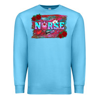 Ocean Blue valentine's day nurse with leopard and turquoise background Premium Sweatshirt - RanaPortraitStore