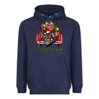 Navy Merry Christmas Farm Truck With Baby Cow Heavyweight Hoodie - RanaPortraitStore