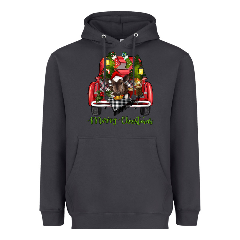 Merry Christmas Farm Truck With Baby Cow Heavyweight Hoodie by RanaPortraitStore | Teevron