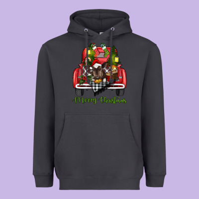 Heavyweight Hoodie Merry Christmas Farm Truck With Baby Cow