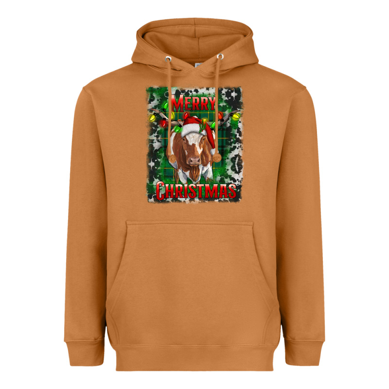 Western Merry Christmas Longhorn Cow Heavyweight Hoodie by RanaPortraitStore | Teevron