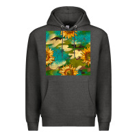 Charcoal Heather camouflage turquoise glitter sunflowers seamless pattern Premium Hoodie - BundleAndBundleShop