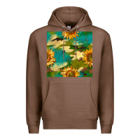 Chestnut camouflage turquoise glitter sunflowers seamless pattern Premium Hoodie - BundleAndBundleShop