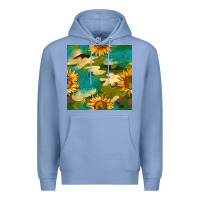 Colony Blue camouflage turquoise glitter sunflowers seamless pattern Premium Hoodie - BundleAndBundleShop