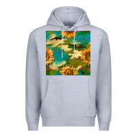 Heather Grey camouflage turquoise glitter sunflowers seamless pattern Premium Hoodie - BundleAndBundleShop