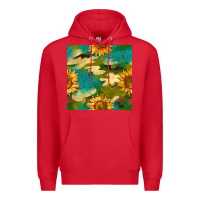Red camouflage turquoise glitter sunflowers seamless pattern Premium Hoodie - BundleAndBundleShop