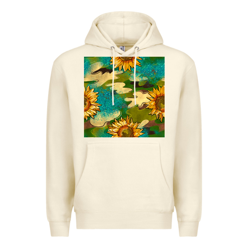 Camouflage Turquoise Glitter Sunflowers Seamless Pattern Premium Hoodie by BundleAndBundleShop | Teevron