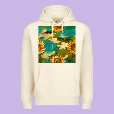 Camouflage Turquoise Glitter Sunflowers Seamless Pattern Premium Hoodie Designed By Bundleandbundleshop