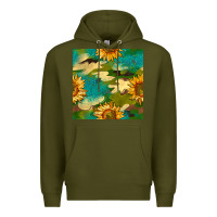 Army Green camouflage turquoise glitter sunflowers seamless pattern Premium Hoodie - BundleAndBundleShop
