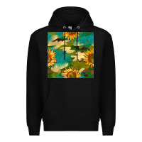 Black camouflage turquoise glitter sunflowers seamless pattern Premium Hoodie - BundleAndBundleShop