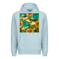 Blue Mist camouflage turquoise glitter sunflowers seamless pattern Premium Hoodie - BundleAndBundleShop