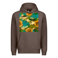 Coffee camouflage turquoise glitter sunflowers seamless pattern Premium Hoodie - BundleAndBundleShop