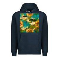 Navy camouflage turquoise glitter sunflowers seamless pattern Premium Hoodie - BundleAndBundleShop