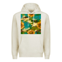 Oatmeal Heather camouflage turquoise glitter sunflowers seamless pattern Premium Hoodie - BundleAndBundleShop