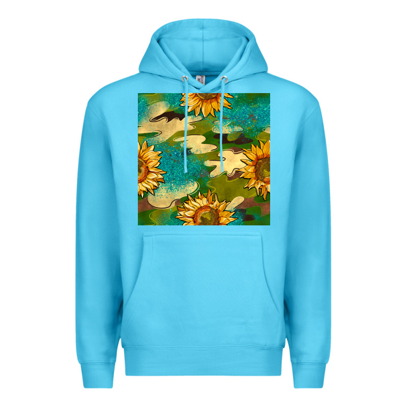 Camouflage Turquoise Glitter Sunflowers Seamless Pattern Premium Hoodie by BundleAndBundleShop | Teevron