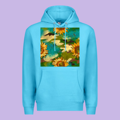 Camouflage Turquoise Glitter Sunflowers Seamless Pattern Premium Hoodie Designed By Bundleandbundleshop